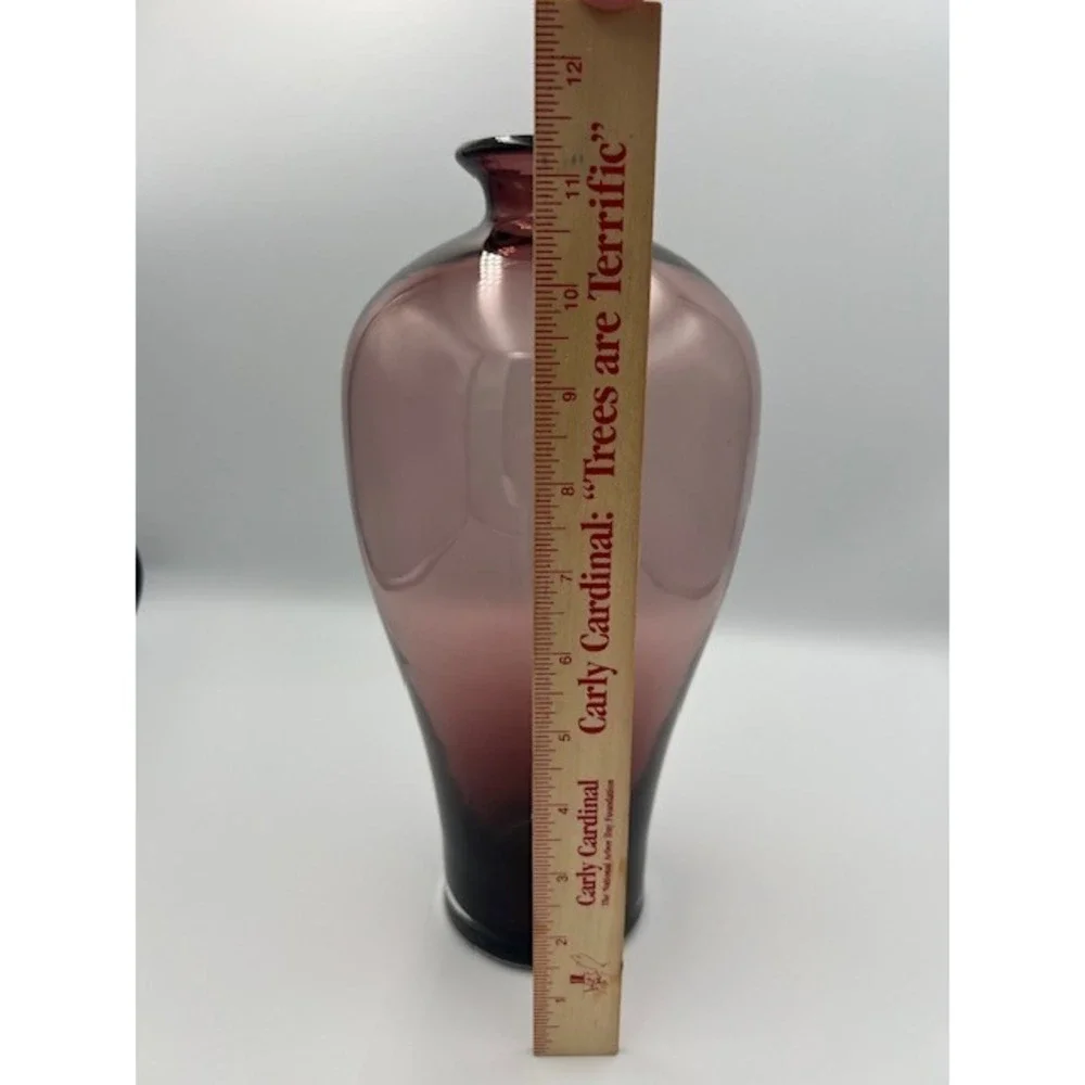Vintage Smoky Amethyst Purple Hand Blown Art Glass Baluster Vase 11.5 Inch